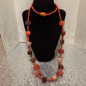 Handcrafted Beaded Necklace - Red and Brown